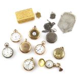 A group of nine pocket watches by various makers in yellow and base metal cases a continental gilt