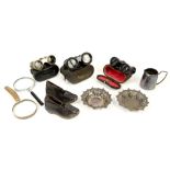 Mixed group of items including a magnifying glass with horn and silver handle, similar with ebony,