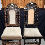 Set of six carved oak side chairs and two similar chairs.