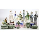 Lladro figures of lady with a parasol, Royal Doulton porcelain ladies including Grace, Margery and