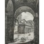 Five black and white prints including two of Rome, a gentleman, a lady and a landscape, (5).
