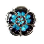 Enamel Queensway brooch, briar rose design with turquoise and black enamel, makers marks to reverse,