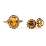 Citrine set ring and earrings in 9 ct gold, carnelian pendant and other items .