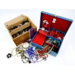 Two jewellery boxes containing costume jewellery, including, silver brooches, cufflinks, beach