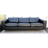 Black leather sofa.