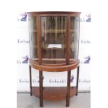 19th century mahogany demi lune display cabinet with single drawer on stand with square legs
