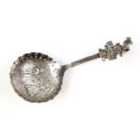 Bird finial silver caddy spoon, import Chester 1910.