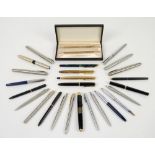Collection of ball point and fountain pens, by Platinum, Cross, Parker and various others.