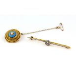 Edwardian diamond flower head brooch, stamped 18 ct, Victorian blue enamel and seed pearl brooch,