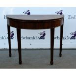 19th century mahogany foldover card table on square tapering supports,.
