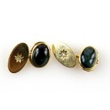 Gold cufflinks, set with diamonds in star form setting and green tourmaline cabochon stones in 18 ct