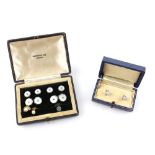 Collection of dress studs, including 18 ct yellow gold pair set with pearls, another set with a pair