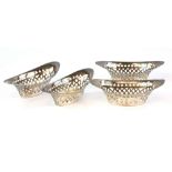 Four silver pierced navette form Bon Bon dishes, 121 grams.