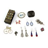 A group of costume jewellery, French synthetic ruby and marcasite ring, size L, a pair of Wedgwood