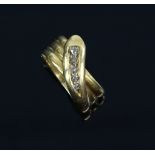 Victorian old cut diamond snake ring, five graduating rose cut diamond set in head, estimated