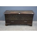 19th century and earlier plank coffer (made up), the initials WA and year 1657 inscribed to the