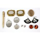 Collection of costume jeweller, including a pair of amber earrings, inlayed drop earrings, winged