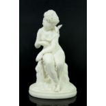 19th Century Parian figure of a girl with a song bird on an oval base - 30 cm .