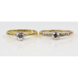 Two diamond rings, one rub over old cut diamond, estimated diamond weight 0.34 carats, with