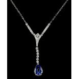 Tanzanite and diamond drop pendant, pear cut tanzanite drop, 18 ct, 9 x 5mm, with integrated diamond