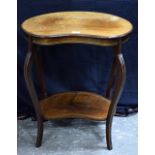 Early 20th century mahogany marquetry inlaid two tiered table.