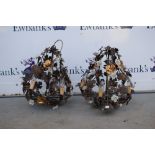 Pair of modern five light chandeliers with foliate and floral decoration,. overall condition good no