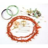 A group of jewellery to include a long coral branch necklace, bangles and other items of costume