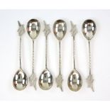 Set of six twist stem map finial 800 grade silver spoons, 88 grams .