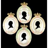 Four Royal Copenhagen silhouette plaques of Danish royalty, 12.5cm.