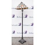 Modern Tiffany style floor lamp with yellow floral decoration to the stained glass shade and crystal