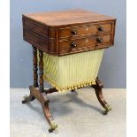 19th Century mahogany work box with fitted drawer, with writing slope, above a drawer and a silk rag