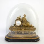 French gilt spelter mantel clock representing industry, the eight day movement striking the hours
