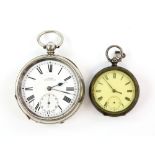 Large 935 grade Swiss silver pocket watch by E. Ewen of Castle Douglas and a smaller pocket watch,