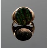 Signet ring, set with round bloodstone, mount stamped 9 ct, ring size O . CONDITION9 ct gross weight