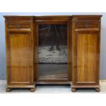 Early 20th century mahogany breakfront cabinet, with a glazed door flanked by two cupboard doors