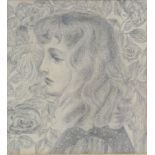 English School, head of a young girl, indistinctly signed, dated 1900 on the paper backing board,