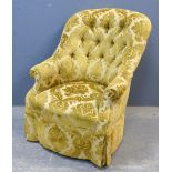 19th Century button back arm chair on turned legs.