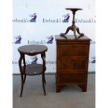 20th century mahogany chest of three drawers with brushing slide, small tripod table and a