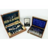 Boxed canteen of cutlery, cased set of tea knives and forks with mother of pearl handles and six