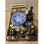 BOX OF ASSORTED ITEMS INCLUDING BUDHAS