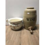 STONEWARE WINE BARREL CROWN DEVON CHAMBER POT