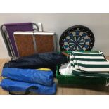 CAMP CHAIRS AND ELECTRONIC DARTS GAME ETC