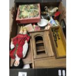 BOX OF MISCELLANEOUS WARE INCLUDING MONEY BOX KIDS BLOCKS GAMES AND DOLLS