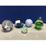 5 PAPERWEIGHTS INCLUDING GREEN APPLE DUMP STYLE