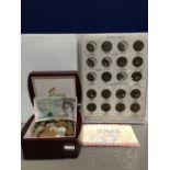 BOX OF UK PRE DECIMAL AND OTHER COINS AND FOLDER OF PENNIES OF GREAT BRITAIN