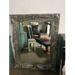 HEAVY ORNATE SILVERED FRAMED BEVELLED WALL MIRROR