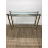 GLASS TOP AND BRASS FRAMED CONSOLE UNIT