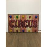 PAINTED CIRCUS BOARD WITH COLOURED LIGHTS