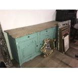 GREEN PAINTED AND WOOD TOP COUNTRY DRESSER UNIT