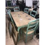 COUNTRY KITCHEN LARGE TABLE AND 6 LADDER BACK CHAIRS